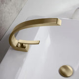 Modern Single Hole 1-Handle C-Shaped Curved Spout Bathroom Sink Faucet with Pop Up Drain in Brushed Nickel