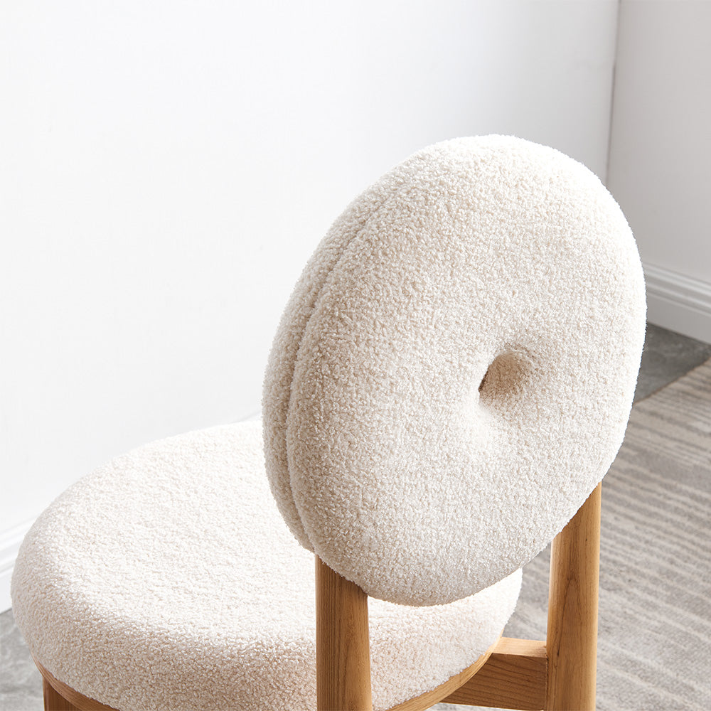 Modern White Boucle Dining Chair Side Chair Natural Wood Legs
