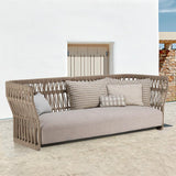 Emilio Natural Wood Color Rattan Outdoor Sofa 3-Seater with Cushion Pillow