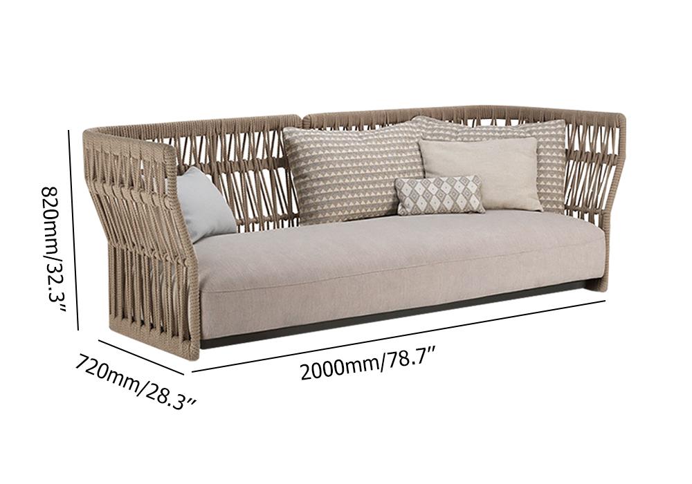 Emilio Natural Wood Color Rattan Outdoor Sofa 3-Seater with Cushion Pillow