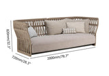 Emilio Natural Wood Color Rattan Outdoor Sofa 3-Seater with Cushion Pillow