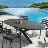 Outdoor Extendable Round Trestle Dining Table with Aluminum Frame in Black