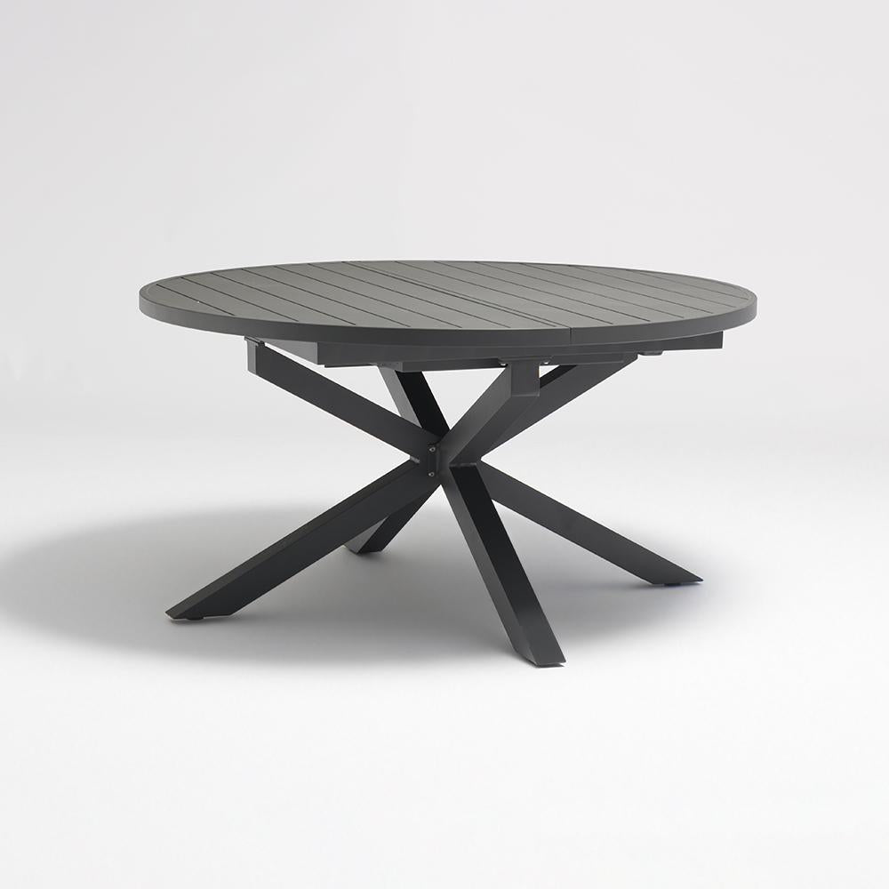 Outdoor Extendable Round Trestle Dining Table with Aluminum Frame in Black