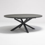 Outdoor Extendable Round Trestle Dining Table with Aluminum Frame in Black