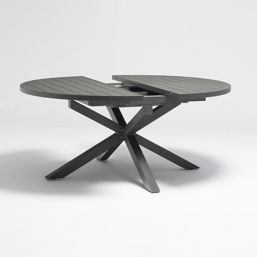 Outdoor Extendable Round Trestle Dining Table with Aluminum Frame in Black