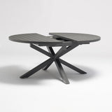 Outdoor Extendable Round Trestle Dining Table with Aluminum Frame in Black