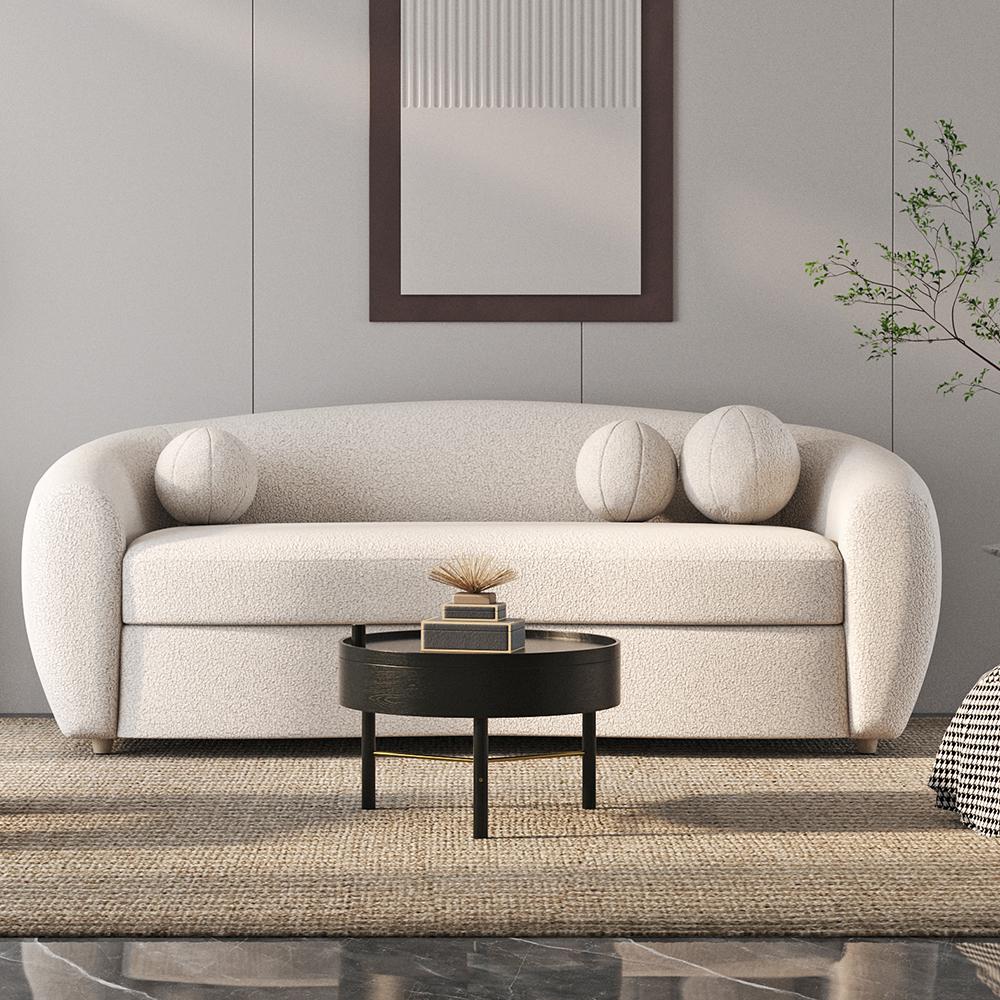82" Modern White Teddy Velvet 3 Seaters Curved Sofa for Living Room