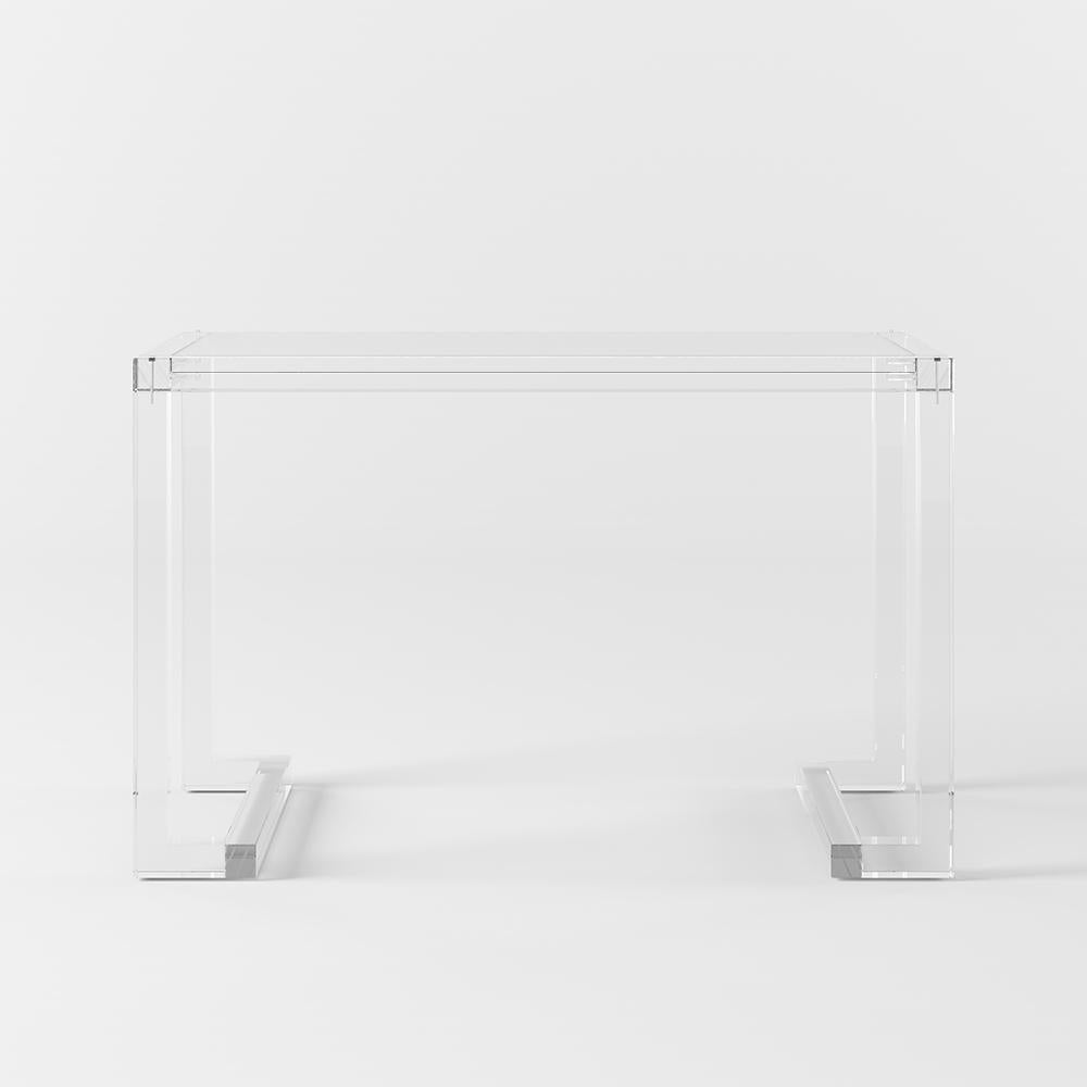 Savea 47.2" Modern Rectangular Clear Tempered Glass Office Writing Desk