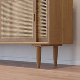 Farmhouse 55" Cane Sideboard Buffet with Storage Natural Kitchen Cabinet