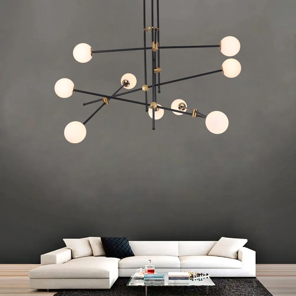 Moderner 12-Licht-Sputnik-Kronleuchter mit warmem Licht in Schwarz und Gold