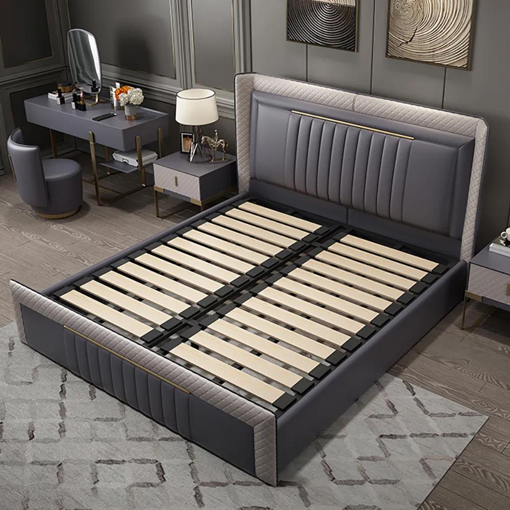 Modern Upholstered Cal King Bed Platform Bed Frame  with Wingback Headboard