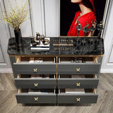 47" Modern Blue Dresser Faux Marble Top Cabinet with 6 Drawers in Gold
