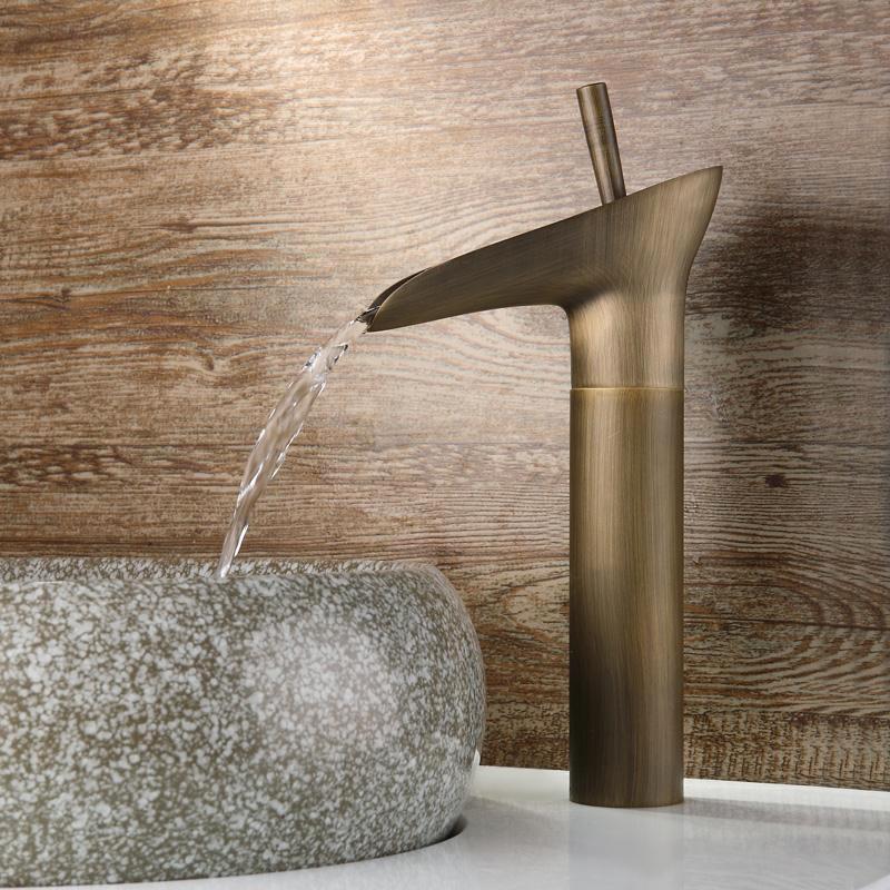 Ashfie Classic Mono Single Lever Tall Waterfall Basin Mixer Tap Solid Brass in Antique Black
