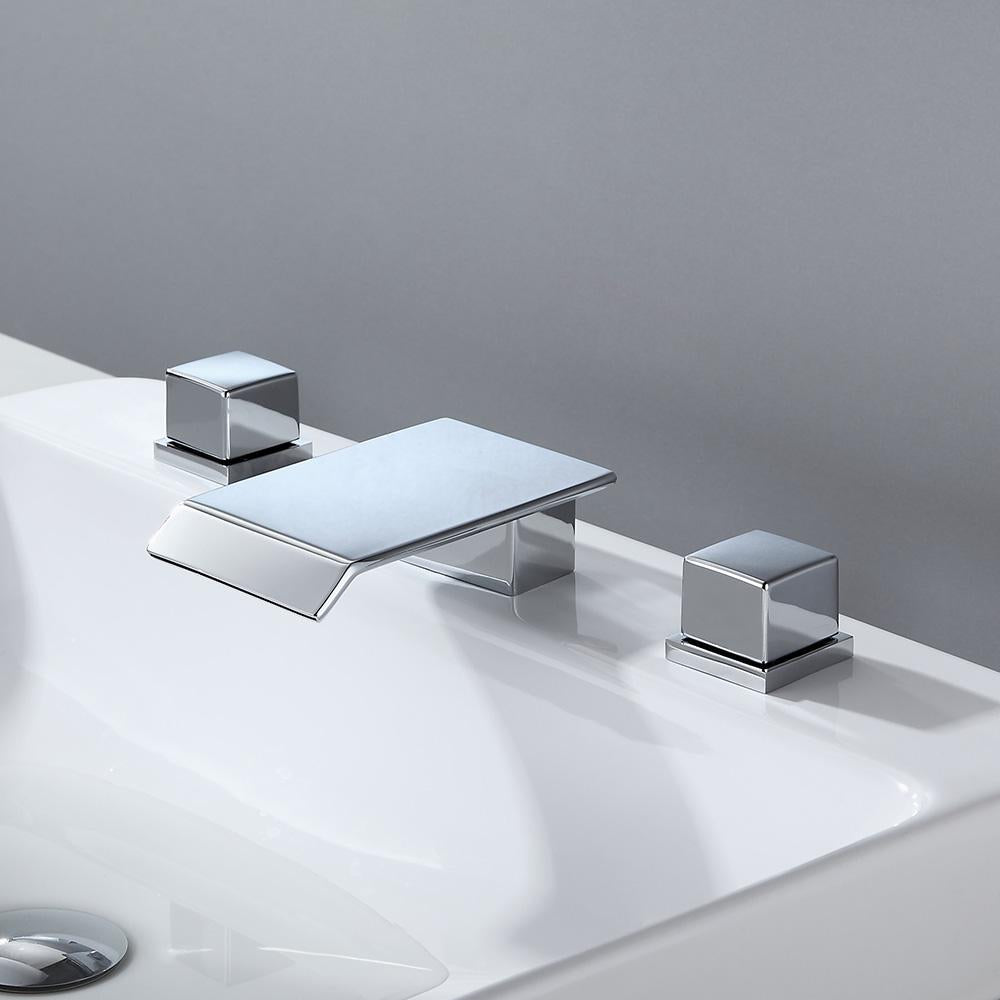 Moda Matte Black Waterfall Widespread Bathroom Sink Faucet Square Double Handle