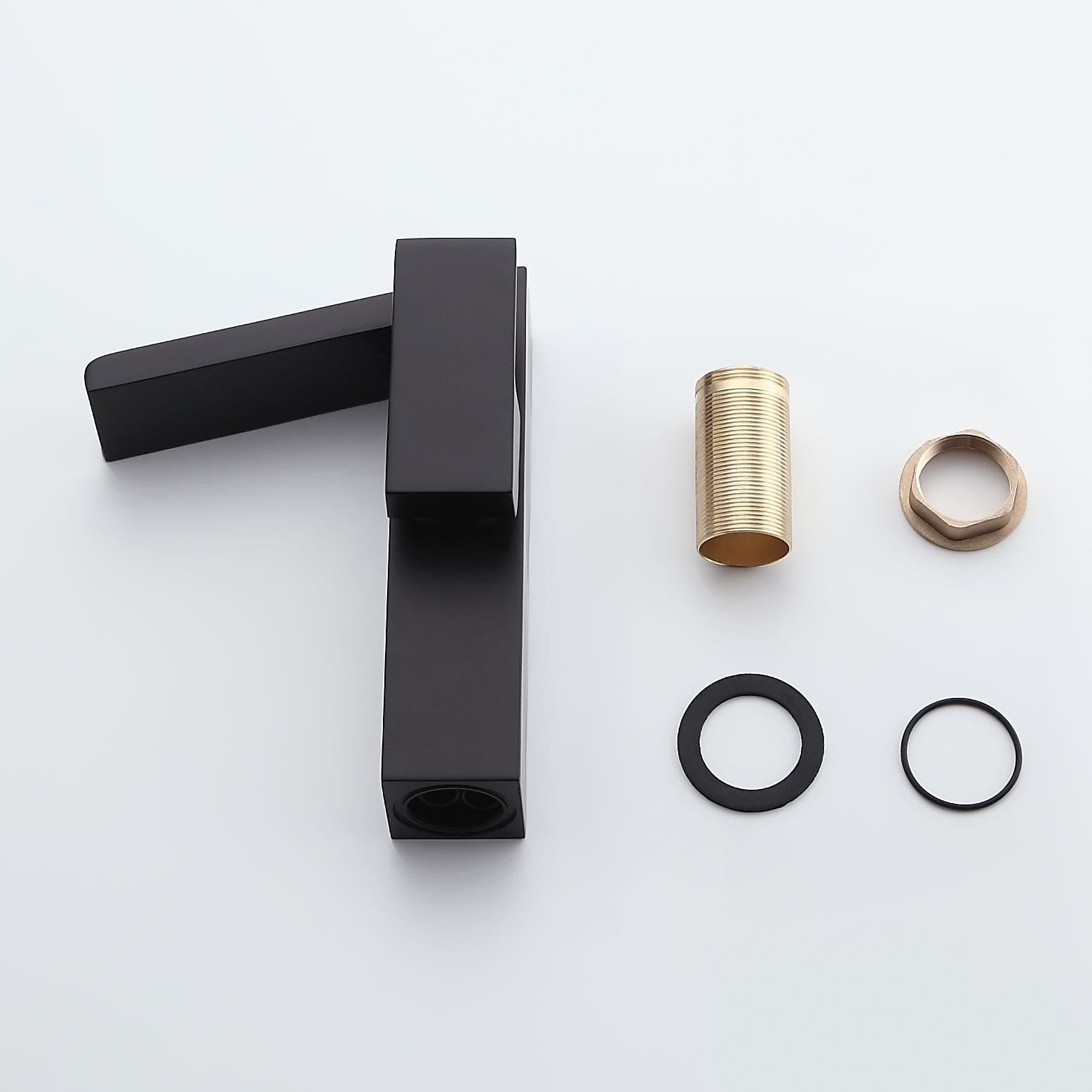 Quad Square Slanted Single Hole 1-Handle Waterfall Faucet Solid Brass for Bathroom Sink in Matte Black