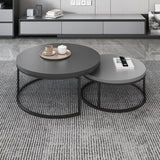 2 Pieces Modern Wood Gray & Black Round Nesting Coffee Table for Living Room