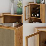 Nordic Natural Corner Cabinet 2-Door Bar Cabinet with Hutch & Shelf Rattan Woven