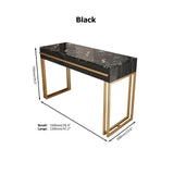 39" Rectangular White Office Desk with Drawers Marble Veneer Top Gold Hardware