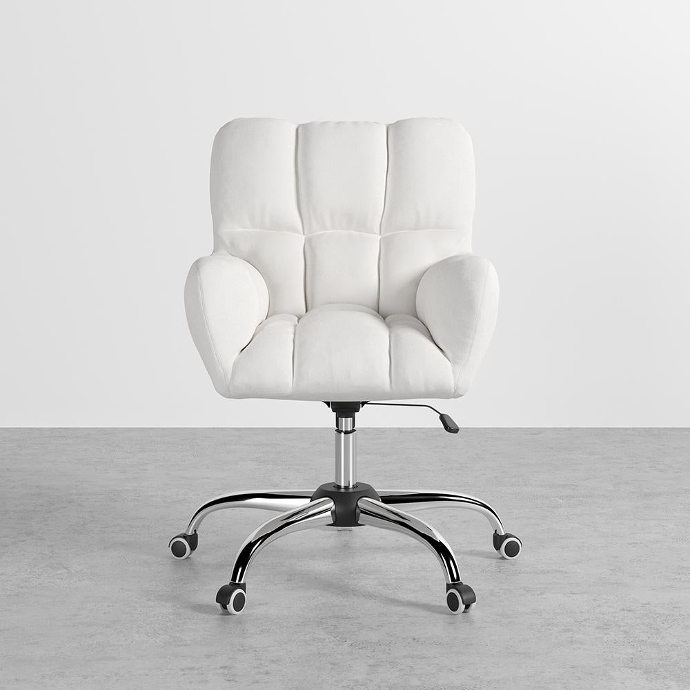 Modern Office Chair Upholstered Cotton & Linen Swivel Task Chair Height Adjustable