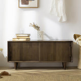 39.4" Rustic Storage Bench with Storage Sliding Doors Adjustable Shelf Natural Pine Wood