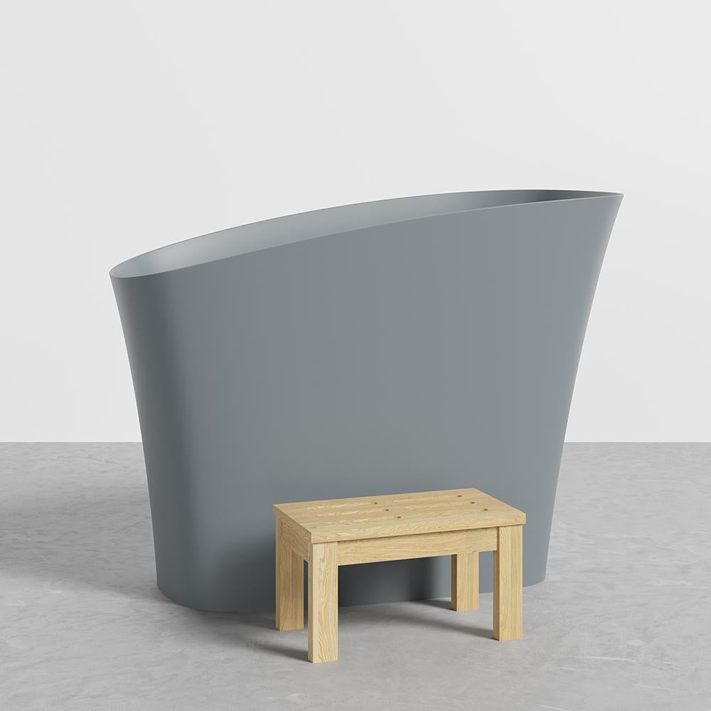 47" Modern Oblique Deep Freestanding Matte White Stone Resin Japanese Soaking Bathtub