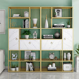 70.9" Modern 5-Tier Geometric Bookshelf with 1 Drawer and 1 Door in White & Gold
