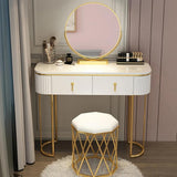 Nordic White Oval Glossy Makeup Vanity with 2 Drawers & Rotatable Mirror & Stool