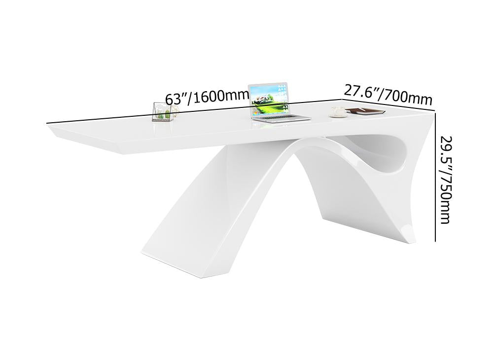 71" Modern White Computer Desk Rectangular Executive Desk with Abstract Base