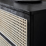 63" Modern Black Cane Sideboard Buffet Cabinet with 3 Rattan Door Pine Wood