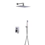 Dree Modern 12" Wall Mount LED Square Showerhead & Hand Shower System in Brushed Nickel