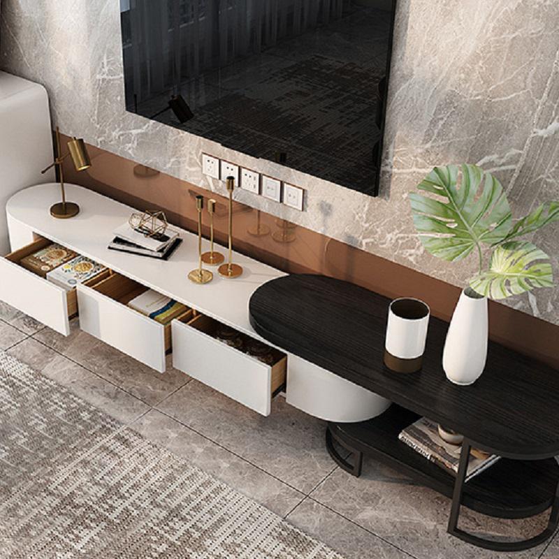Nesnesis Modern Extending TV Stand with Storage Oval White & Natural Media Console