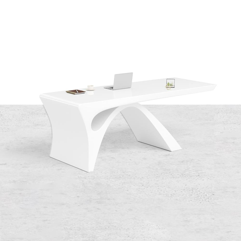 71" Modern White Computer Desk Rectangular Executive Desk with Abstract Base