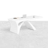 71" Modern White Computer Desk Rectangular Executive Desk with Abstract Base