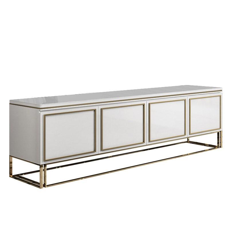 Medally Modern White TV Stand with Drawer Gold Media Console for TVs Up To 85"