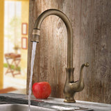 Lelan Antique Brass Single Handle Single Hole Goosenecked Kitchen Faucet