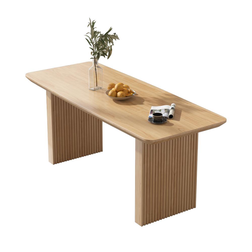 71" Farmhouse Rectangle Dining Table Natural Solid Wood Table for 8 Person Ribbed Leg