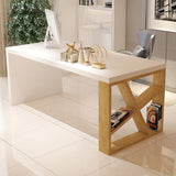 Modern White and Natural Rectangular Writing Desk with Shelves