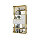 70.9" Modern 5-Tier Geometric Bookshelf with 1 Drawer and 1 Door in White & Gold