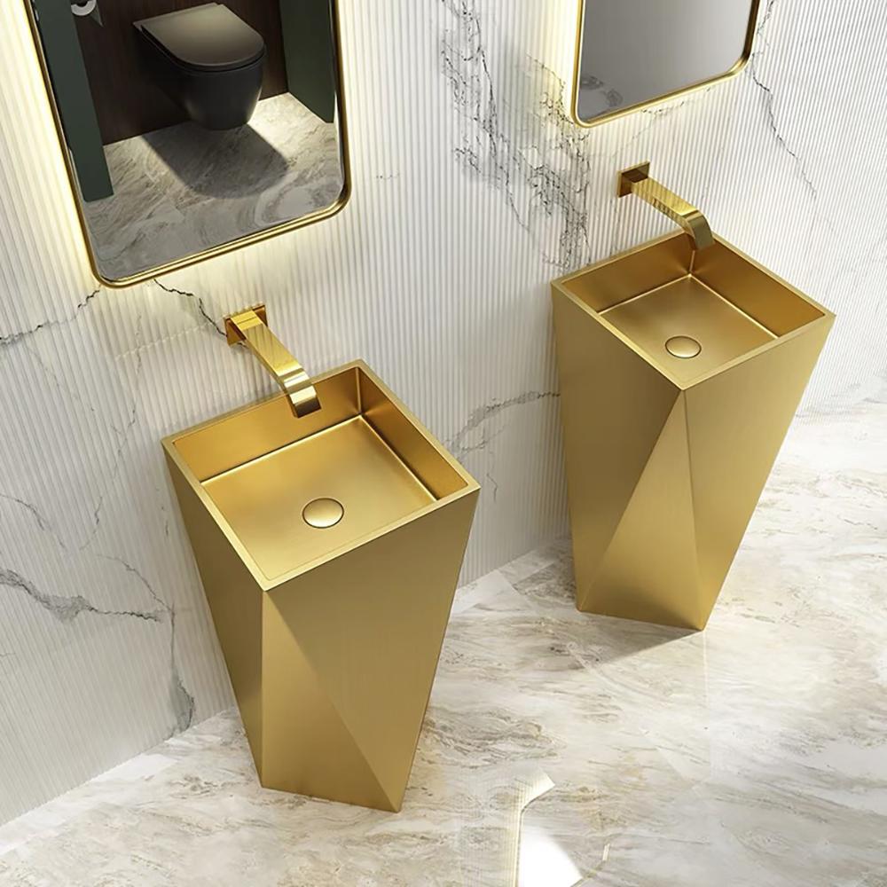 Gold Modern Luxury Stainless Steel Sink Pedestal Sink Freestanding