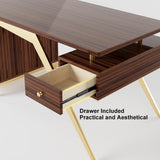 55" Ultra Modern White and Gold Computer Writing Desk with Storage & Drawer