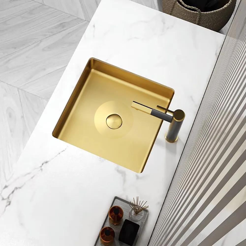 Gold Luxury Stainless Steel Rectangular Sink Undermount Bathroom Wash Sink