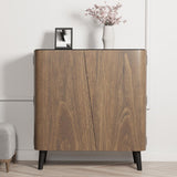 Walnut Shoe Storage Cabinet with 2-Door in Black 14 Pairs