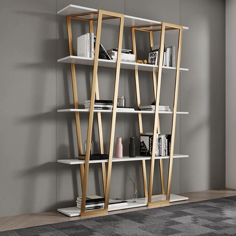 Modern Parallel Etagere Bookshelf in Black & Gold