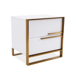 Modern 2 Drawers Black Lacquer Nightstand in Gold
