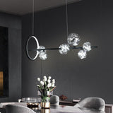Modern 7-Light Black Kitchen Island Light with Glass Globe Shade Ceiling Pendant Lights