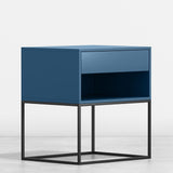 Blue Bedroom Nightstand with Drawer Bedside Table Metal Base