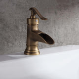 Single Hole Single Handle Waterfall Bathroom Sink Faucet Solid Brass in Antique Brass