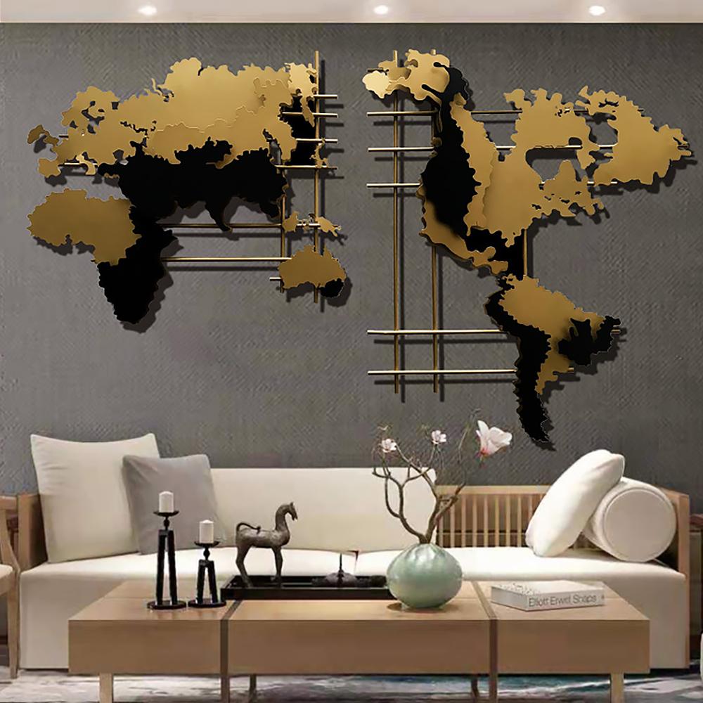 Modern 3D Metal World Map Home Wall Decor Art