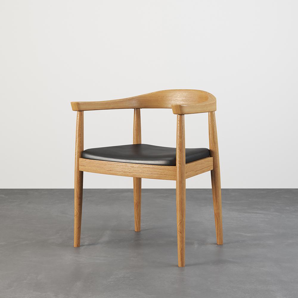 Modern Curved Back Dining Chair Upholstered Leather Walnut Wooden Armchair