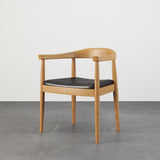 Modern Curved Back Dining Chair Upholstered Leather Walnut Wooden Armchair